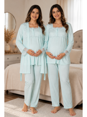 Effortt 2401T Turkuaz Lohusa Pijama Takım Sabahlık